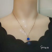 Large Blue Tanzanite Necklace - Rose Gold Sterling Silver Gemstone Halo Sun Style 4 CT Royal Blue Tanzanite Pendant #610