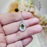 Genuine Teardrop Peridot Necklace - Gemstone Petal Flower -Natural 2.5 CT Green Peridot Pendant 18KGP August Birthstone Sterling Silver #937