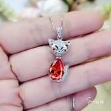 Fox Sunstone Necklace - 18KGP @ Sterling Silver Tangerine Sapphire Jewelry 2 CT Red Orange Sun stone Pendant #466