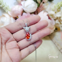 Fox Sunstone Necklace - 18KGP @ Sterling Silver Tangerine Sapphire Jewelry 2 CT Red Orange Sun stone Pendant #466