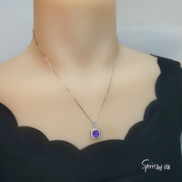 Genuine Amethyst Necklace Natural Amethyst Pendant 18kgp@ Sterling Silver - Simple Purple Amethyst Healing Jewelry February Birthstone #476