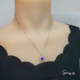 Genuine Amethyst Necklace Natural Amethyst Pendant 18kgp@ Sterling Silver - Simple Purple Amethyst Healing Jewelry February Birthstone #476