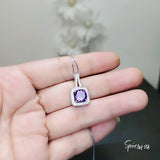 Genuine Amethyst Necklace Natural Amethyst Pendant 18kgp@ Sterling Silver - Simple Purple Amethyst Healing Jewelry February Birthstone #476