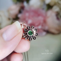 Emerald Necklace - Rose Gold Coated Sterling Silver Sunflower Necklace - Tiny Green Emerald Jewelry 089