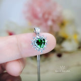 Gemstone Heart Green Diopside Necklace, Sterling Silver White Gold Coated Tiny Minimalist Halo Green Diopside Pendant 032