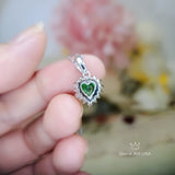 Gemstone Heart Green Diopside Necklace, Sterling Silver White Gold Coated Tiny Minimalist Halo Green Diopside Pendant 032