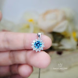 Tiny Blue Topaz Necklace Gemstone Sunflower Princess Diana Sterling Silver White Gold Plated Blue Gemstone Pendant Jewelry 055