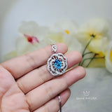 Gemstone Peony Blue Topaz Necklace, 2.1 CT Blue Gemstone Pendant White Gold plated Sterling Silver Flower Jewelry #556