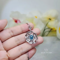 Gemstone Peony Blue Topaz Necklace, 2.1 CT Blue Gemstone Pendant White Gold plated Sterling Silver Flower Jewelry #556