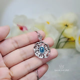 Gemstone Peony Blue Topaz Necklace, 2.1 CT Blue Gemstone Pendant White Gold plated Sterling Silver Flower Jewelry #556