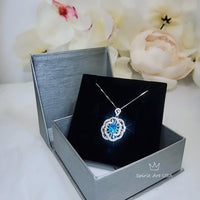 Gemstone Peony Blue Topaz Necklace, 2.1 CT Blue Gemstone Pendant White Gold plated Sterling Silver Flower Jewelry #556