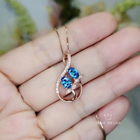 Rose Gold Sterling Silver Blue Topaz Necklace - Gemstone Leaf Flower Tiny Topaz pendant #332