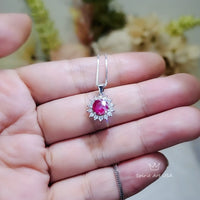 Minimalist Ruby Necklace - 6 mm 0.85 CT Gemstone Sunflower White Gold 925 Silver Princess Diana Style 021