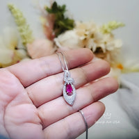 Super Tiny Ruby Necklace - Sterling Silver Diamond Leaf Butterfly Pendant - White Gold 18KGP July Birthstone -Teardrop Red Ruby Jewelry #319