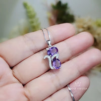 Natural Amethyst Necklace - Sterling Silver Cat Pendant- Purple Stone Gemstone Kitty Kitten Jewelry Crown Chakra Healing #221