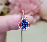 Rose Gold Blue Sapphire Necklace Sterling Silver Flower Petal 2 CT Blue Sapphire Pendant #166