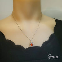 Sunstone Necklace - Sterling Silver Flower Style - Tangerine Orange Sapphire Pendant - Red Orange Sunstone Jewelry - 18KGP #265