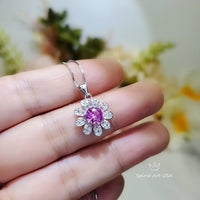 Pink Tourmaline Necklace - 18KGP @ Sterling Silver Sunflower Pendant Tourmaline jewelry Pink gemstone Flower Style 056