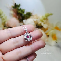 Pink Tourmaline Necklace - 18KGP @ Sterling Silver Sunflower Pendant Tourmaline jewelry Pink gemstone Flower Style 056