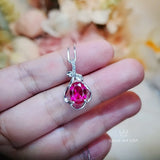 Sterling Silver Red Ruby Necklace 2.1 CT Solitaire Red Ruby Flower Petal Pendant Sterling Silver White Gold Plated July Birthstone #206