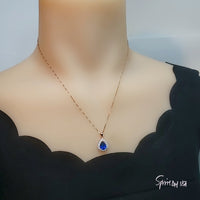 Rose Gold Teardrop Blue Sapphire Necklace Gemstone Blue Gemstone Pendant Sterling Silver Pear Halo Pear Royal Blue Jewelry #321