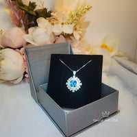 Large Square Radiant Cut Blue Topaz Necklace 18kgp @ Sterling Silver Gemstone Halo 7 CT Blue Topaz Pendant November Birthstone #808