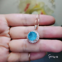 Paraiba Necklace - Rose Gold Coated Sterling Silver Solitaire 4 CT Blue Paraiba Tourmaline Necklace #378