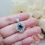 Delicate Overlap Square Emerald Necklace - 925 Sterling Silver Royal Gemstone May Birthstone Emerald Jewelry - 18kgp - Emerald Pendant #249