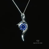 Bow Tanzanite Necklace - 18KGP Sterling Silver - 2 CT Round Blue Tanzanite Pendant - Swirl Knot Style - December Birthstone #557