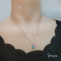 Gemstone Star Blue Aquamarine Necklace - White Gold plated Sterling Silver 2.2 CT Sky Blue Gemstone Pendant Tiny Dainty March Birthstone 097