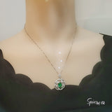 Large Gemstone Peony Emerald Necklace 2.1 CT Oval Cut Emerald Pendant 18KGP @ Sterling Silver #562