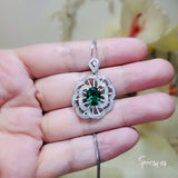 Large Gemstone Peony Emerald Necklace 2.1 CT Oval Cut Emerald Pendant 18KGP @ Sterling Silver #562