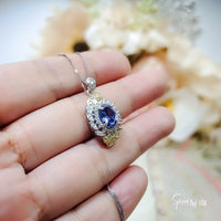 Tanzanite Necklace - Life Spiral Pendant - 1.5 CT Lab Created Blue Tanzanite Jewelry - Spiritual Diamond Flower 18KGP @ Sterling Silver #644