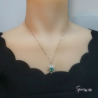 Green Emerald Necklace - Gemstone Water Lily Flower Pendant - 18KGP @ Sterling Silver - 1 CT Emerald Jewelry - Goddess Athena Necklace #651