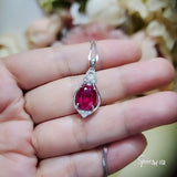 Red Ruby Necklace Oval 2.8 CT Red Ruby Pendant Tiny Gemstone Flower Sterling Silver July Birthstone 18k White Gold Plated #947