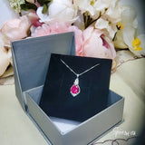 Red Ruby Necklace Oval 2.8 CT Red Ruby Pendant Tiny Gemstone Flower Sterling Silver July Birthstone 18k White Gold Plated #947