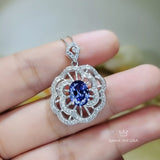 Gemstone Peony Blue Tanzanite Necklace, 2.1 CT Blue Gemstone Pendant 18k @ Sterling Silver Flower Tanzanite Jewelry #555