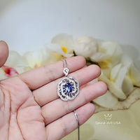 Gemstone Peony Blue Tanzanite Necklace, 2.1 CT Blue Gemstone Pendant 18k @ Sterling Silver Flower Tanzanite Jewelry #555