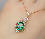 Green Emerald Necklace Rose Gold coated 925 Sterling Silver Oval May Birthstone Life of Flower Pendant #946