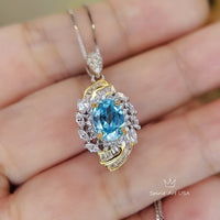 The Spiral of Life Blue Topaz Necklace Gemstone Swirl White Yellow Gold Blue Topaz Pendant Jewelry Sterling Silver #656