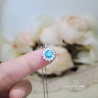 Tiny Blue Topaz Necklace Gemstone Sunflower Princess Diana Sterling Silver White Gold Plated Blue Gemstone Pendant Jewelry 055