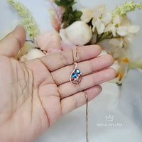 Rose Gold Sterling Silver Blue Topaz Necklace - Gemstone Leaf Flower Tiny Topaz pendant #332