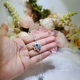 Blue Topaz Necklace, Gemstone Water Lily Flower Pendant, White Gold plated Sterling Silver 1 CT The goddess Athena Necklace #658