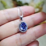 Oval Tanzanite Necklace - 2.5 CT 18k @ Sterling Silver - Halo Blue Gemstone Gemstone - December Birthstone - Lab Energic Tanzanite #325