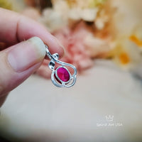 Sterling Silver Red Ruby Necklace 2.1 CT Solitaire Red Ruby Flower Petal Pendant Sterling Silver White Gold Plated July Birthstone #206