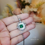 Large Square Emerald Necklace Gemstone Halo Gold Square 7 CT 10 MM Green Emerald Pendant Sterling Silver White Gold plated #809