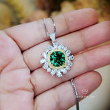 Large Square Emerald Necklace Gemstone Halo Gold Square 7 CT 10 MM Green Emerald Pendant Sterling Silver White Gold plated #809