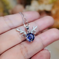 Tanzanite Necklace - Gemstone Deer Antler Pendant - 18KGP @ Sterling Silver 8mm Round 2 Ct Lab Tanzanite Pendant - December Birthstone #479