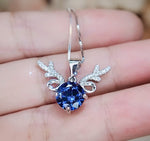 Tanzanite Necklace - Gemstone Deer Antler Pendant - 18KGP @ Sterling Silver 8mm Round 2 Ct Lab Tanzanite Pendant - December Birthstone #479