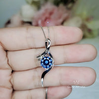 Blue Sapphire Necklace White Gold Sterling Silver Dynamic Bow Swirl 2 CT Blue Pendant September Birthstone Infinity S Style #558